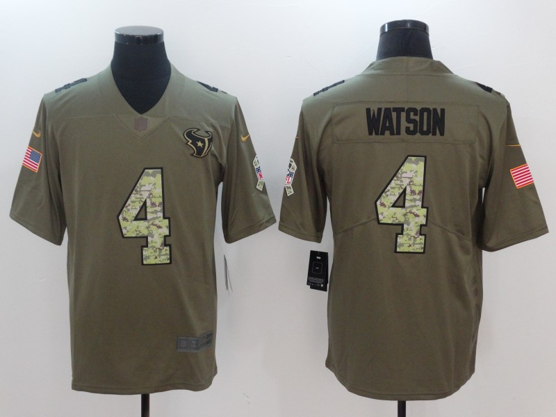 Men Houston Texans #4 Watson Camo Nike Olive Salute To Service Limited NFL Jerseys